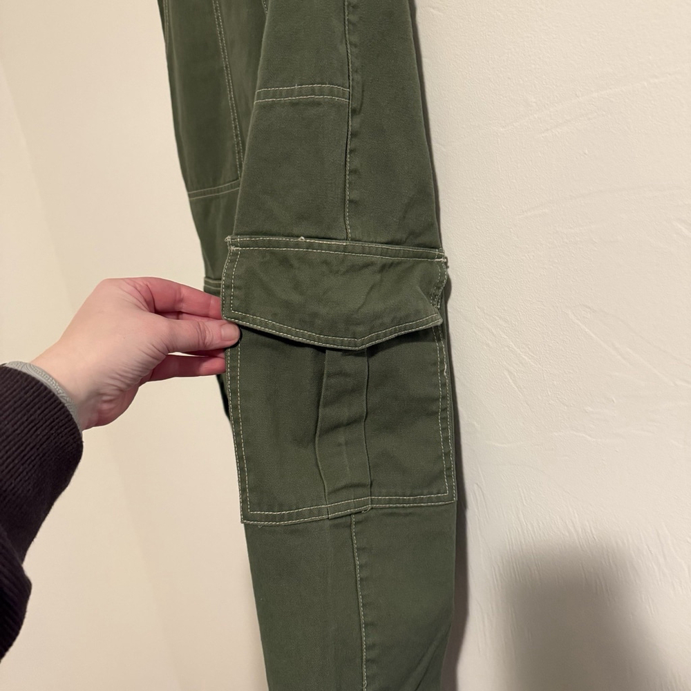 Y2K Full Tilt Women’s Wide Leg Cargo Pants Army Green Size Small 100% Cotton - Picture 4 of 8